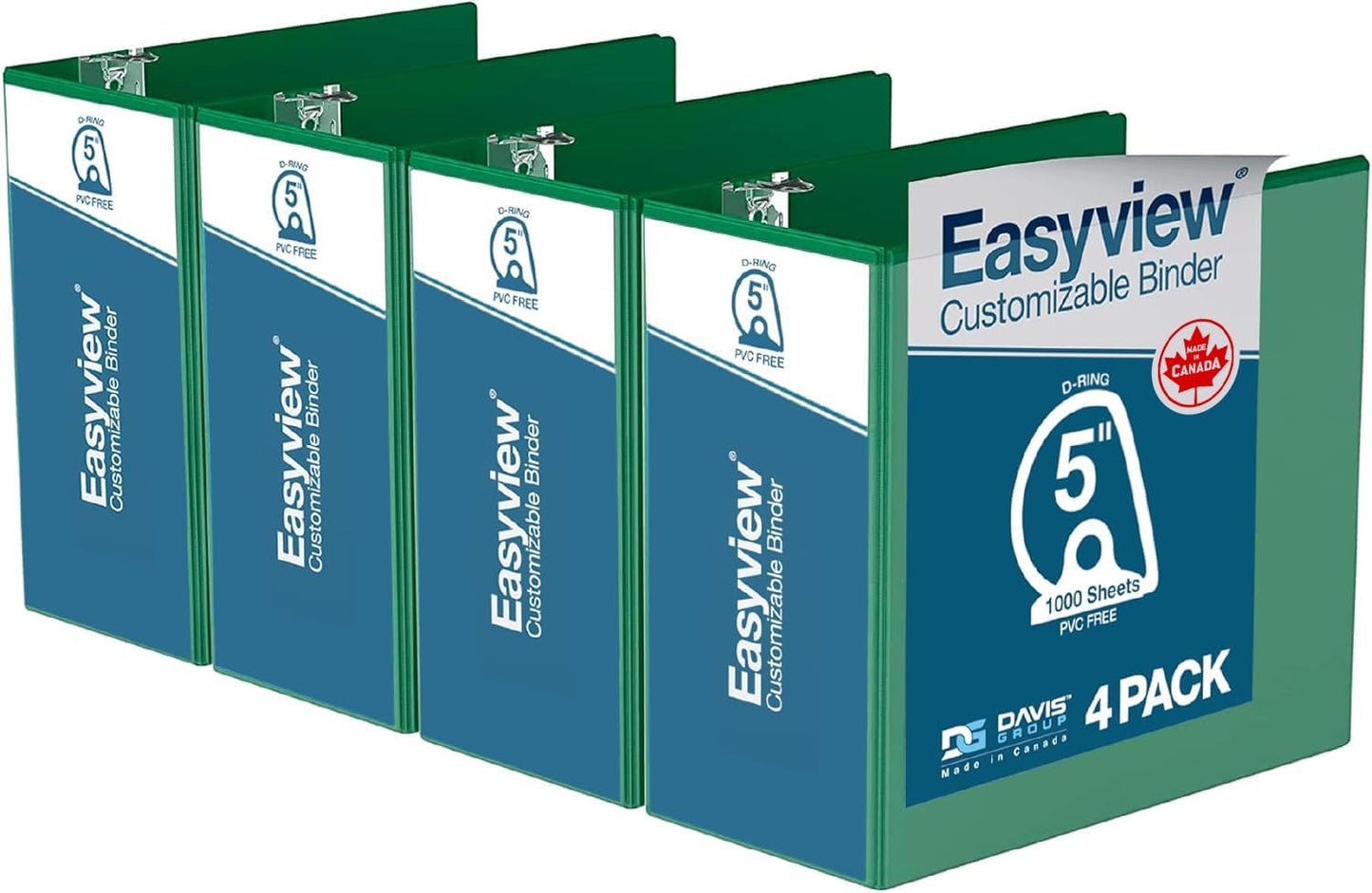 Easyview Premium 3-Ring Binders with Clear-View Covers and D Rings, Binders for School or Office, 5 Inch, Pack of 4, White