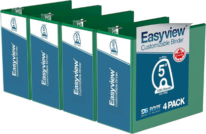 Easyview Premium 3-Ring Binders with Clear-View Covers and D Rings, Binders for School or Office, 5 Inch, Pack of 4, White