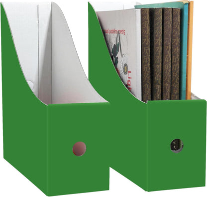 Limitliho 2 Pack Black Cardboard Magazine File Holder for Desktop, Book Bins for Classroom Library, Office or Home, Vertical Paper Boxes for Storage with Label(10.6" H x 10.2" L x 3.5" W in)