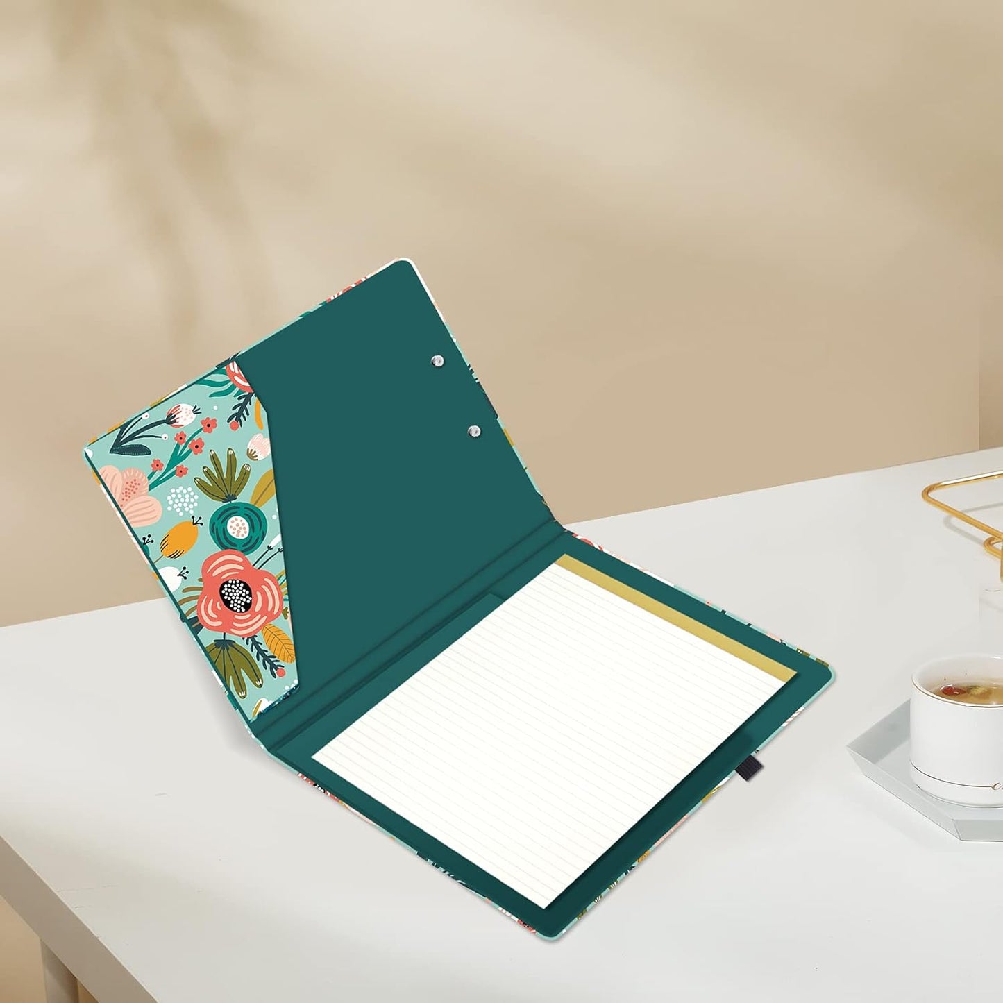 Hongri Clipboard Folio with Refillable Lined Notepad and Interior Storage Pocket for Students, Classroom, Office, Women, Man, Cute Custom Pattern, Size 12.8 x 9.2 in, Classic Flower