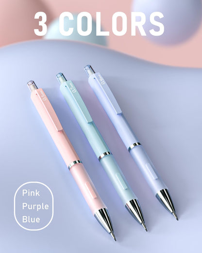 Nicpro 3PCS Cute Mechanical Pencil Set with Case, 0.7 mm Pencils with 6 Tube HB Lead Refill, 3PCS Eraser, 9PCS Eraser Refill for School Supplies Student Writing, Drafting Drawing Sketching