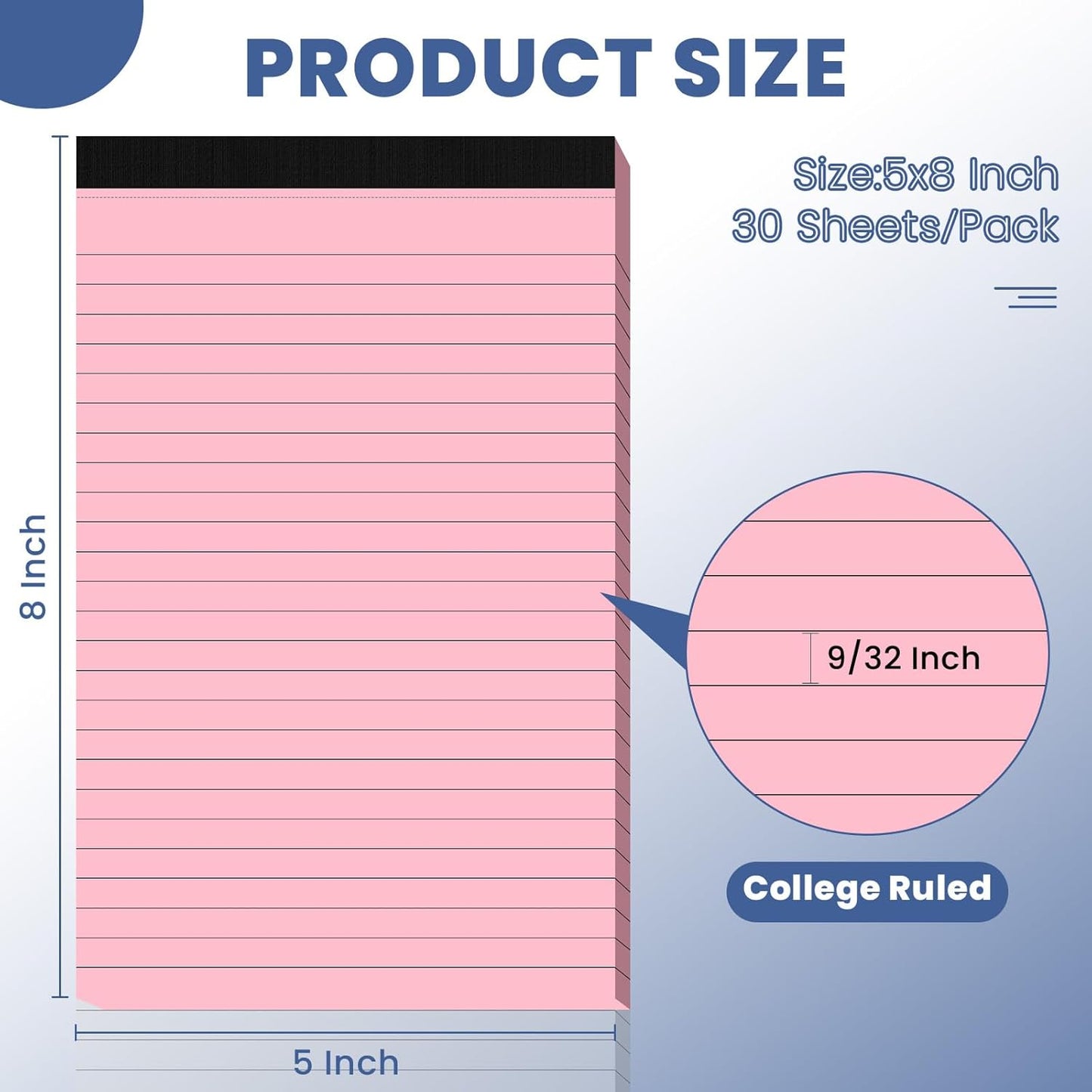 12 Pack Notepads 5x8, Small Legal Pads Narrow College Ruled, 30 Sheets/Pack, Perforated Notebook - White Note Pads for School, Memo, Note Taking, Teacher & Office Supplies, Writing Pads of Paper