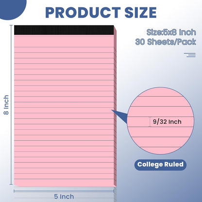 12 Pack Notepads 5x8, Small Legal Pads Narrow College Ruled, 30 Sheets/Pack, Perforated Notebook - White Note Pads for School, Memo, Note Taking, Teacher & Office Supplies, Writing Pads of Paper