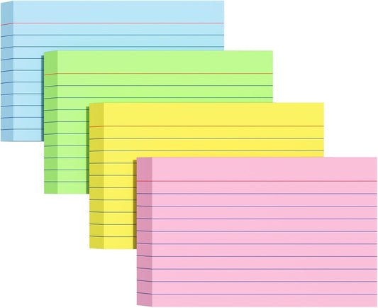Colored Index Cards 3 X 5, 300 Count, Flash Cards For Studying, Lined Flashcards Notecards, Study Card, Ruled Front And Blank Back, Heavy Note Cards For Office, Home And School