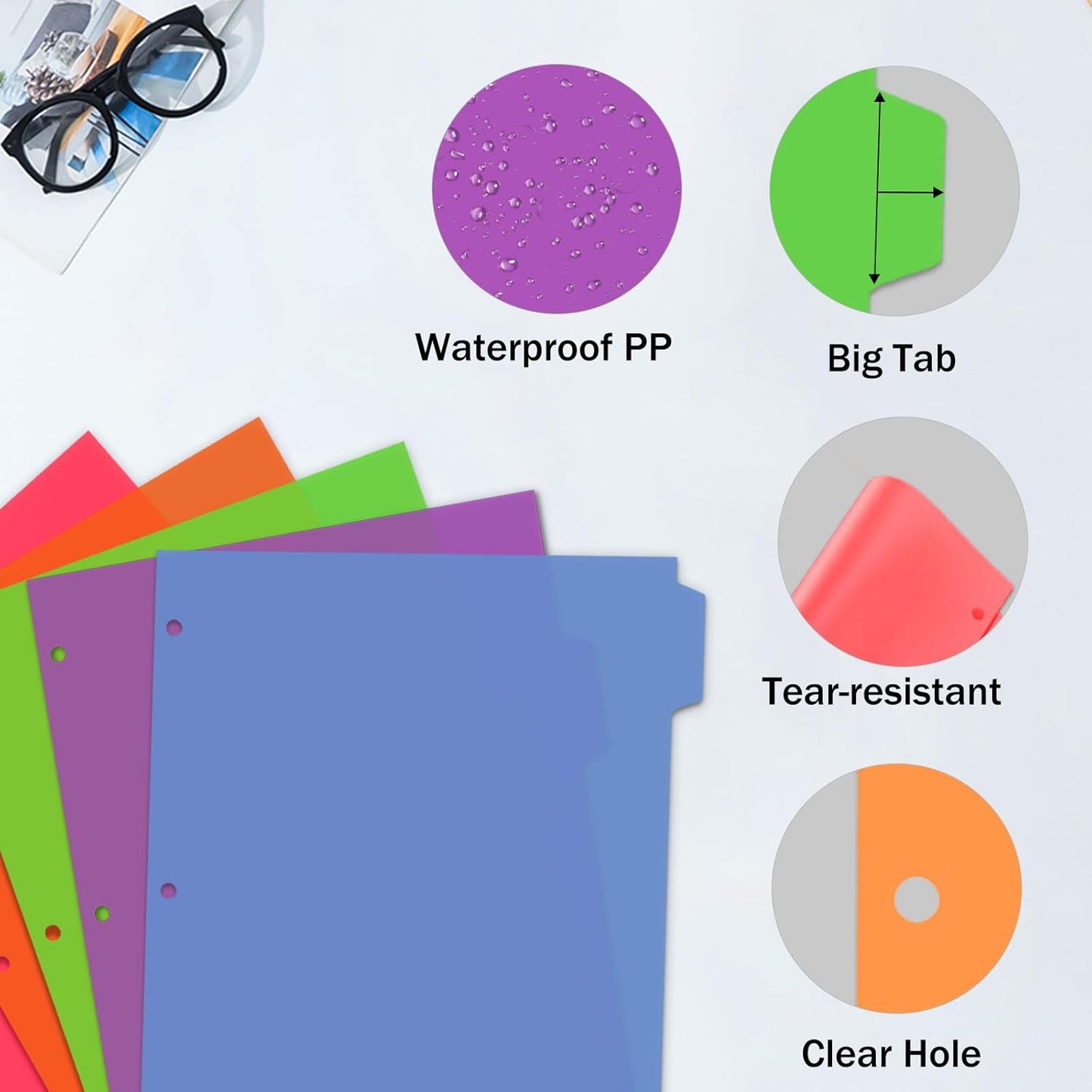 Cute 5 Tab Binder Dividers with Tabs, Write&Erase Plastic Dividers for 3 Ring Binder, Multicolor, Ring Binder Dividers with Tabs for School Office,6 Sets(30pcs)