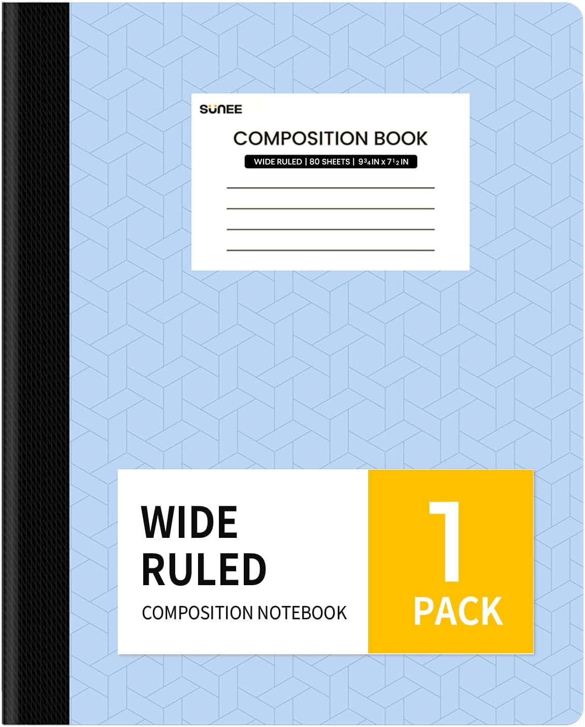 SUNEE Composition Notebook, Wide Ruled Paper, 5 Pack, 9-3/4" x 7-1/2", 80 Sheets/160 Pages, Back to School Supplies, Notebooks for School, Office Supplies (Pink, Purple, Blue, Green, Yellow)