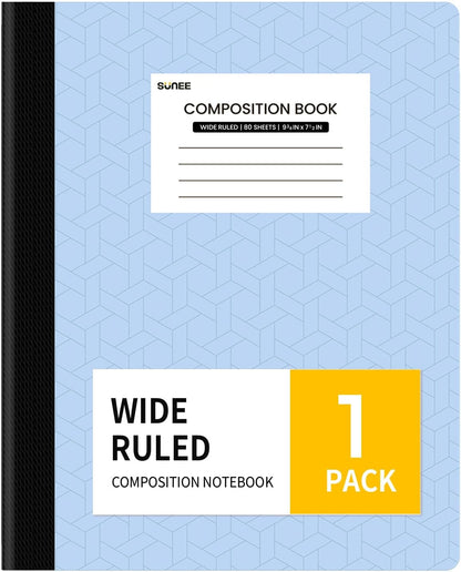 SUNEE Composition Notebook, Wide Ruled Paper, 5 Pack, 9-3/4" x 7-1/2", 80 Sheets/160 Pages, Back to School Supplies, Notebooks for School, Office Supplies (Pink, Purple, Blue, Green, Yellow)