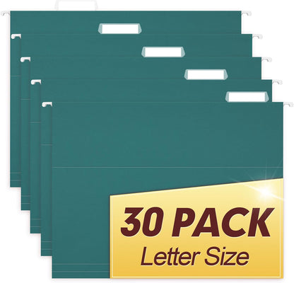 HERKKA Hanging File Folders, 30 Pack Reinforced Letter Size Hanging Folders, Designed for Bulky Files, Filing Cabinet, 1/5-Cut Adjustable Tabs (Blue)