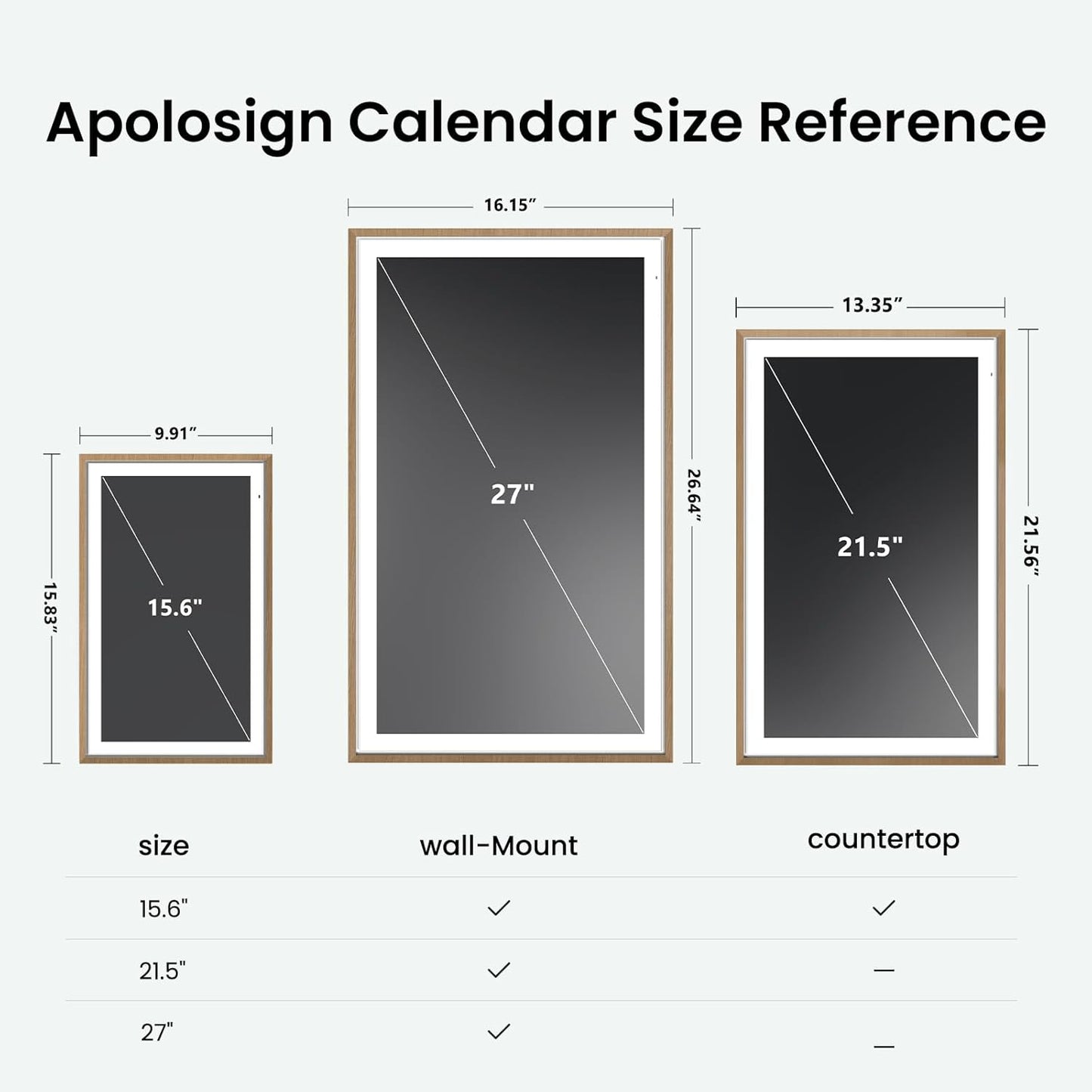 Apolosign 21.5-inch Digital Calendar : Dual Mode Smart Wall Planner, No Subscription, Install Apps, Sync Calendars, Electronic Touchscreen Interactive Display for Family Schedules, Chore Chart (Teak)