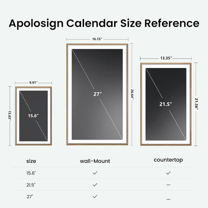 Apolosign 21.5-inch Digital Calendar : Dual Mode Smart Wall Planner, No Subscription, Install Apps, Sync Calendars, Electronic Touchscreen Interactive Display for Family Schedules, Chore Chart (Teak)
