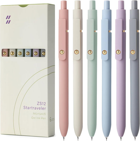 FIOVER Colorful Gel Pens - 6Pcs 0.7mm Multi-Colored Pens, Smooth Writing Coloring Journaling Supplies for Note Taking, Cute Aesthetic Office School Supplies (6Pcs-Vintage Colorful)