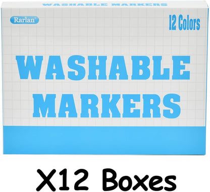 Rarlan Washable Markers Bulk, Markers for Kids, Classpack, 12 Colors,12 Boxes, 144 Count