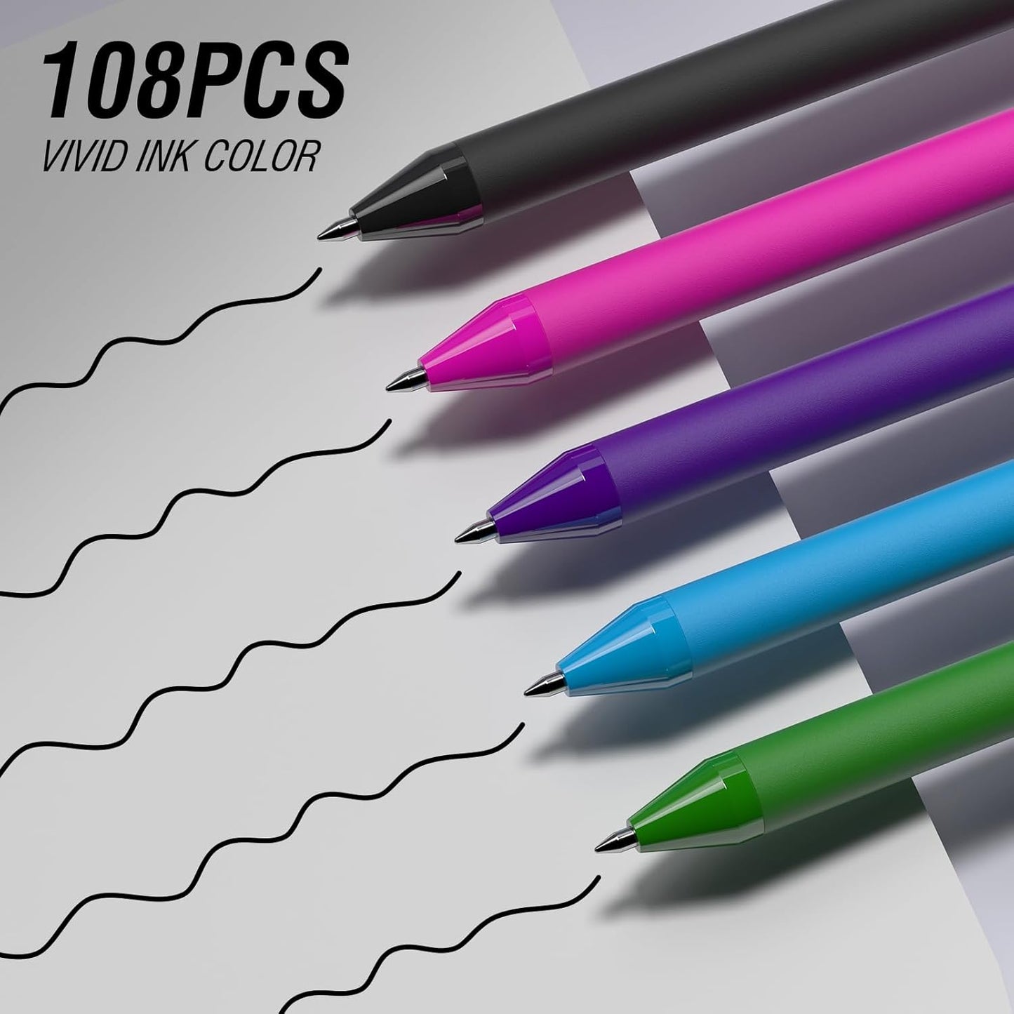 Bulk Pens - 108 Pack Black Pens 1.0MM Medium Point Ballpoint Pens, Smooth Writing No Bleed Retractable Ball Point Pen (Black)