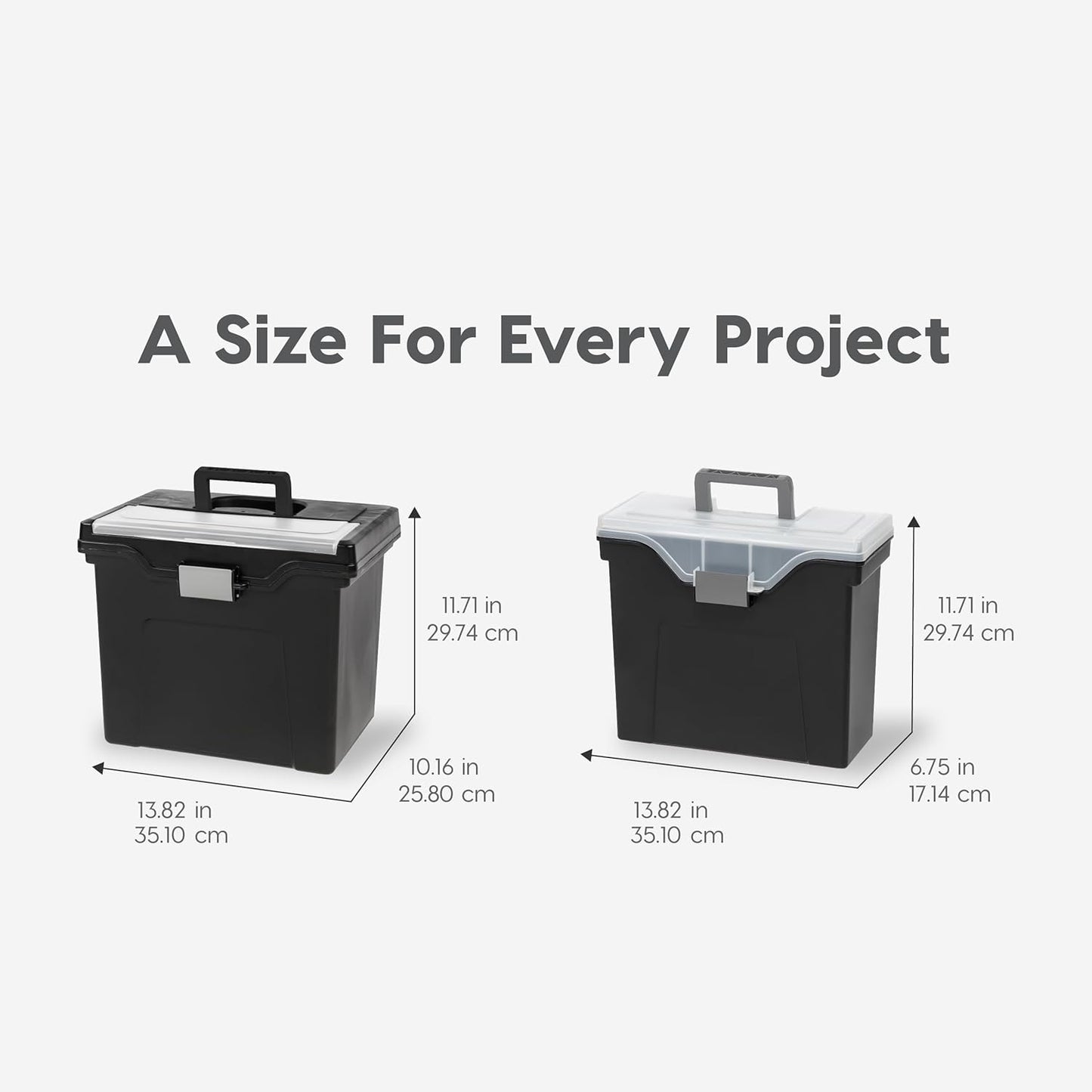 IRIS USA File Box with Lid File Organizer for Letter File w/Organizer-Lid, Plastic Mobile Filing Organizer, Water Resistant Document Box, Portable File Box with Handle, Secure Buckle, Lockable, Black