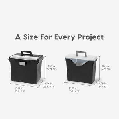 IRIS USA File Box with Lid File Organizer for Letter File w/Organizer-Lid, Plastic Mobile Filing Organizer, Water Resistant Document Box, Portable File Box with Handle, Secure Buckle, Lockable, Black