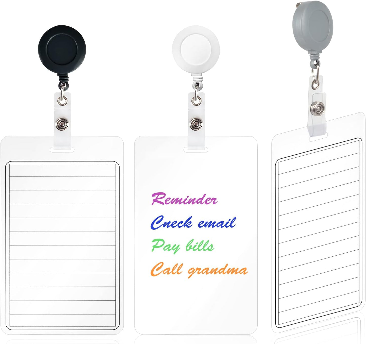 3 Pieces 3”*5” Erasable Notepad Badge with Retractable Badge Reel or Clip Dry-Erase Notepad Pocket Sized Erasable Notepad (Retractable)
