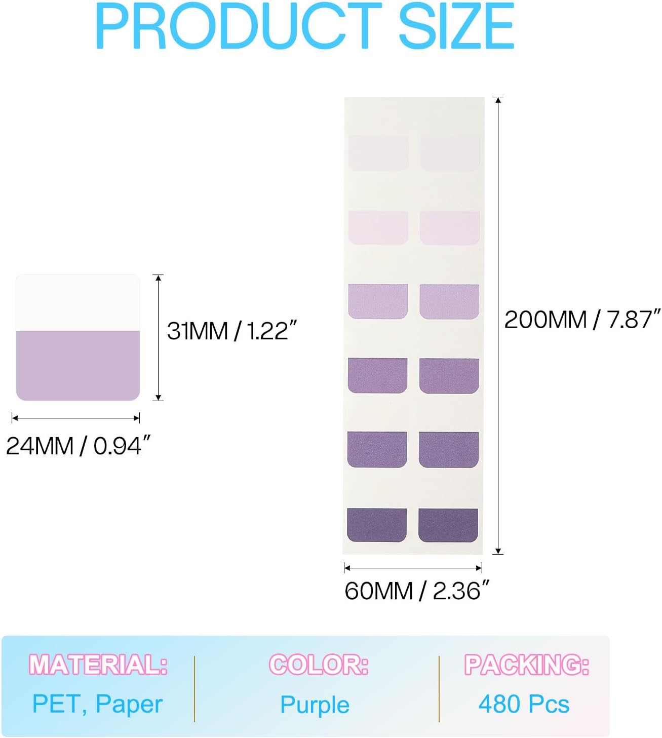 PATIKIL Clear Index Sticky Tabs, 480 Pcs Small Transparent Sticky Notes Bookmarks Planner Stickers Page Tabs for Office Notebooks File Folder Ledger Book, Gradient Pink