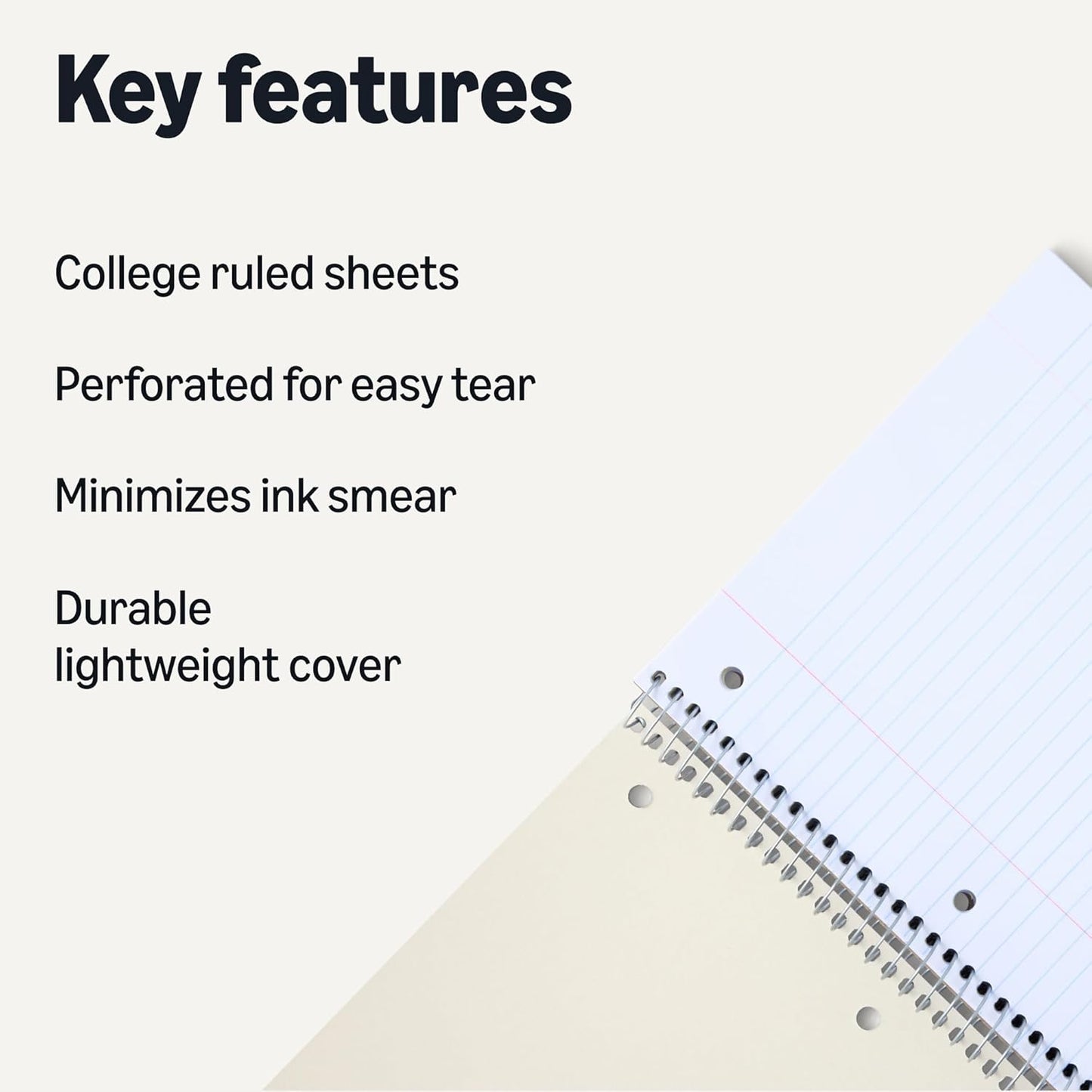 Amazon Basics Wide Ruled 3-Subject Spiral Notebooks with Pocket Dividers, 150 Sheets, 10.5" x 8", Assorted Primary Colors, 3-Pack