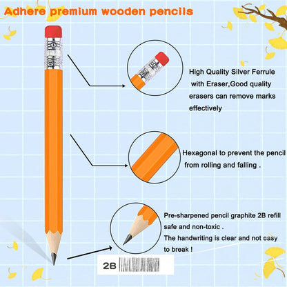 Adhere 25pcs Golf Pencils with Eraser Pre sharpened Hexagon half Wooden Pencils Graphite 2B for Golf Event Scoring,Classroom,Wedding,Company Meetings,Pew, Pocket (Nature)