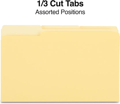 Staples Recycled File Folders, Legal Size, 1/3‑Cut Tabs, Manila, 30% Recycled Paper Stock, 100/Box