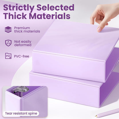 SUNEE 3 Ring Binder 2 Inch, Clear View Binder Three Ring PVC-Free (Fit 8.5x11 Inches) for School or Office Supplies, Light Purple, 1 Pack