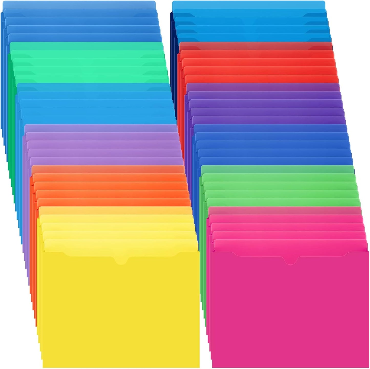 60 Pack File Jackets Letter Size 2 Inch Expansion Manila Plastic File Folders Expandable Heavy Duty Reinforced Straight Cut Tab Expandable Document Jacket for Home Office