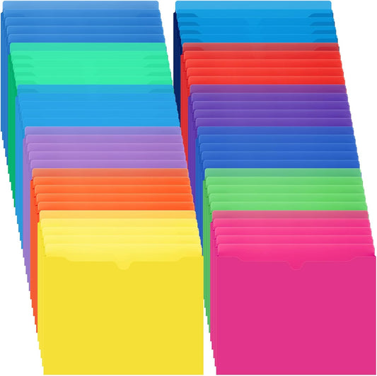 60 Pack File Jackets Letter Size 2 Inch Expansion Manila Plastic File Folders Expandable Heavy Duty Reinforced Straight Cut Tab Expandable Document Jacket for Home Office