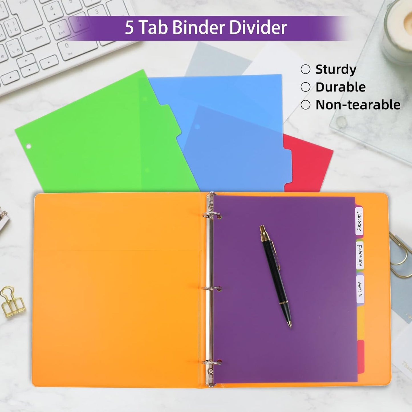 3 Set Plastic Binder Dividers with Tabs,Multicolor Index with 8-Tabs,Divider for 3 Ring Binder