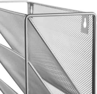 EASEPRES Desk File Organizer Mesh 6-Tier, Hanging Wall Mount Document Organization Stand, Desktop Vertical Mail Paper Folder Holder Rack with Bottom Tray for Office Home Cubicle Countertop, Black