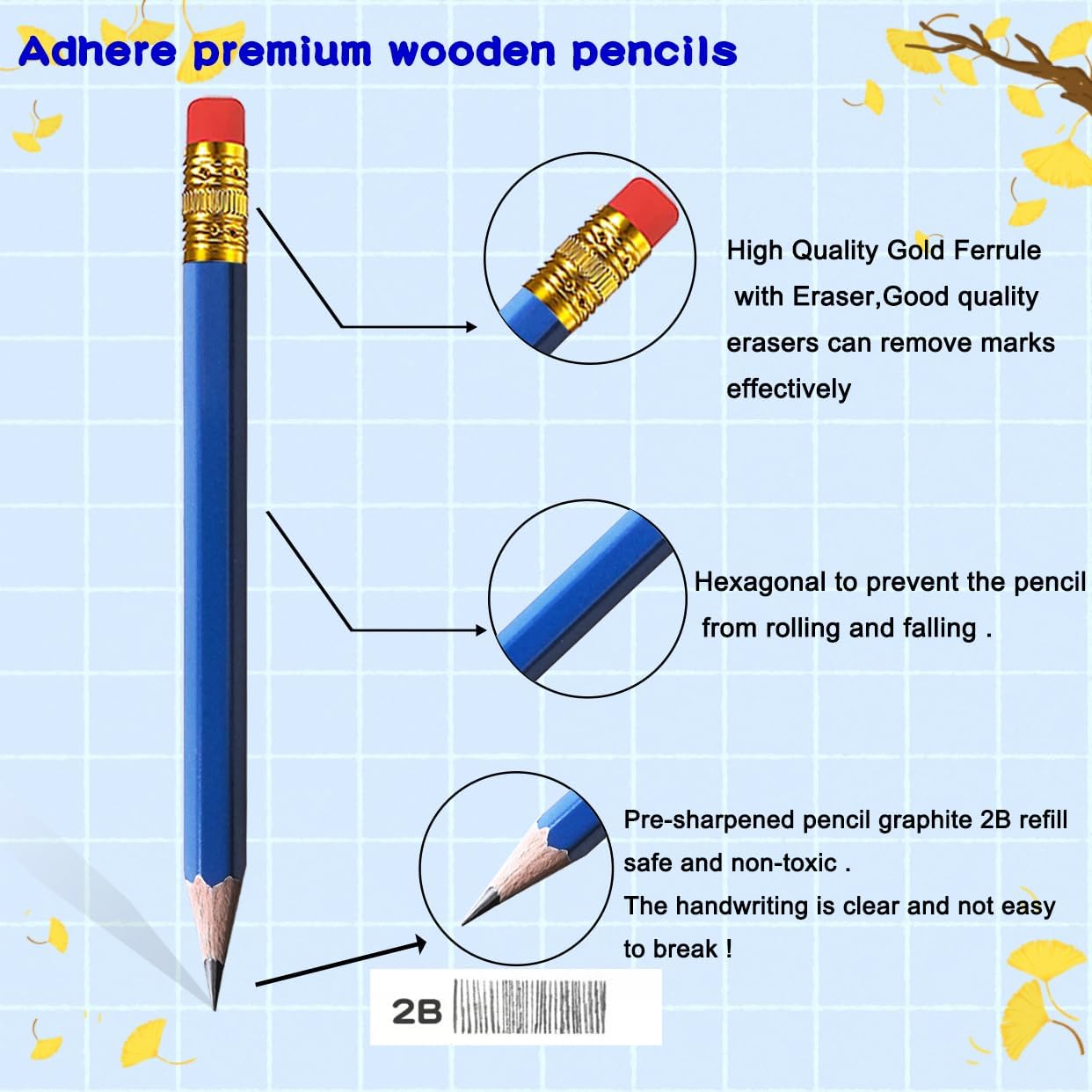 Adhere 25pcs Golf Pencils with Eraser Pre sharpened Hexagon half Wooden Pencils Graphite 2B for Golf Event Scoring,Classroom,Wedding,Company Meetings,Pew, Pocket (Nature)