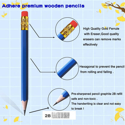 Adhere 25pcs Golf Pencils with Eraser Pre sharpened Hexagon half Wooden Pencils Graphite 2B for Golf Event Scoring,Classroom,Wedding,Company Meetings,Pew, Pocket (Nature)