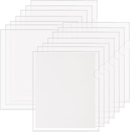 HABGP 14Pcs Clear File Folders Letter Size, Sheet Protectors 8.5 x 11 Inch, Plastic Folders L-Shaped Beveled Open Report Covers Page Paper Document Folder