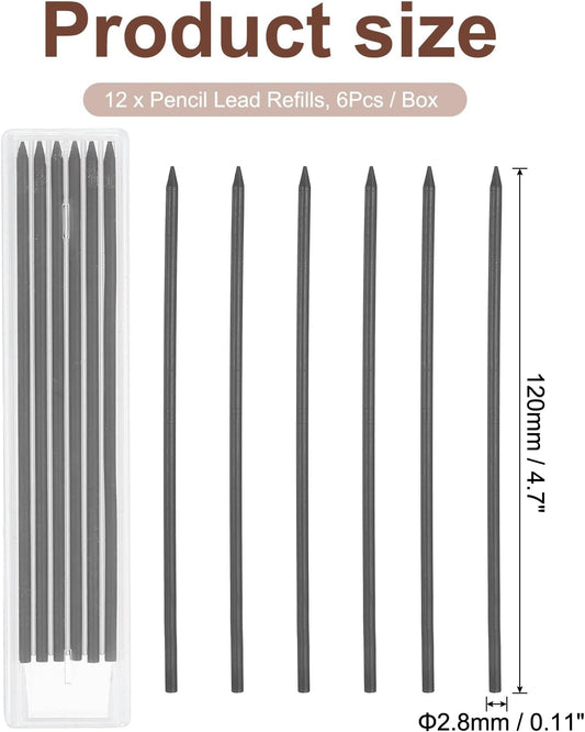 PATIKIL 12Pcs 2.8mm Carpenter Pencil Lead Refills, Solid Dry Pencil Refills Break Resistant Lead Refill for Mechanical Carpenter Construction Pencils Art Drafting, Multicolor