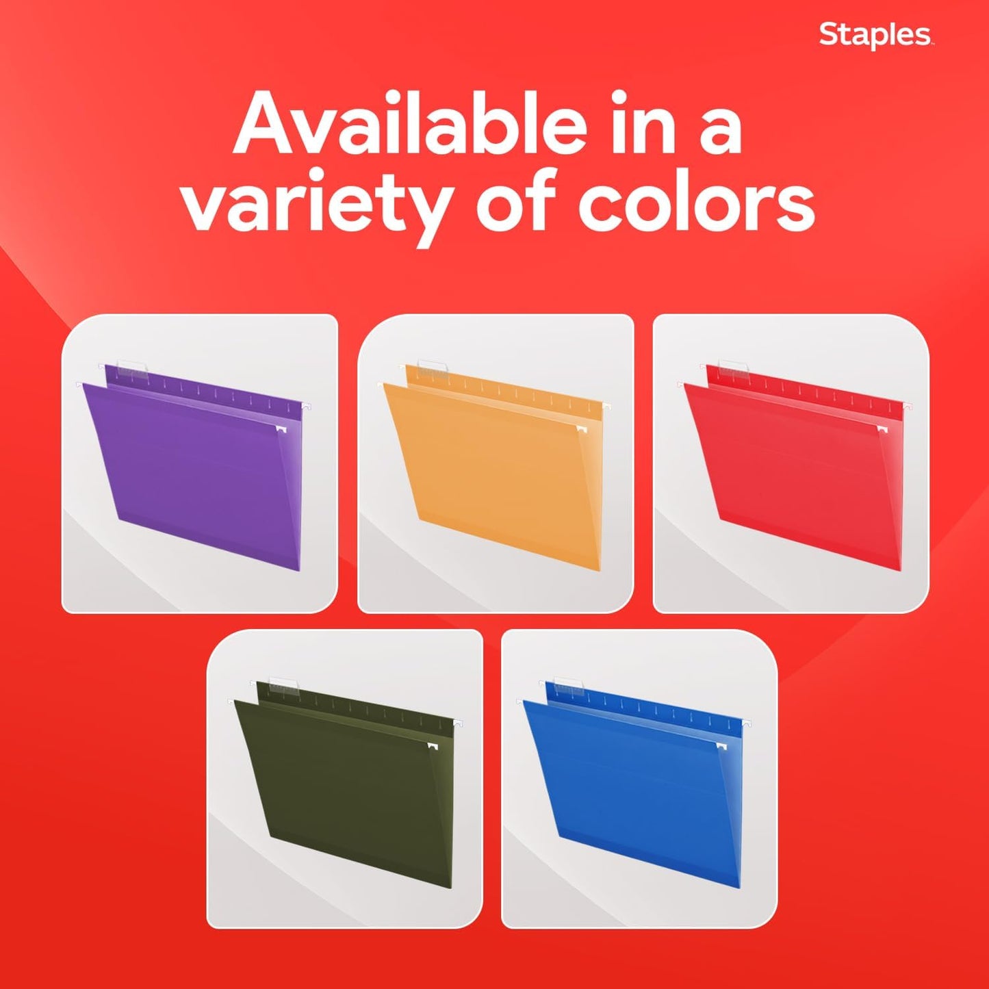 Staples Hanging File Folders, Letter Size, Blue, 5‑Tab, 1/5‑Cut Tabs, Includes Tabs & Inserts – 25/Pack