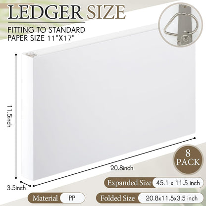 8 Pcs 3 Ring Binders Rings Heavy Duty View D Ring Binders Economy Holds 11" x 17" Paper for Artwork Blueprints, Office, Home, Work Places(White,3 Inch)