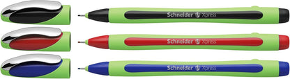 Schneider Xpress Premium Fineliner, 0.8 mm Porous Point, Light Green Barrel, Blue Ink, Box of 10 Pens (190003)