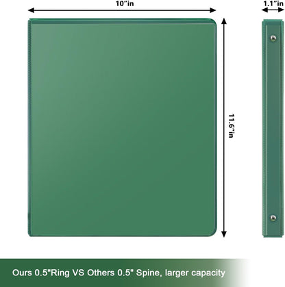 COMIX 3 Ring Binder 2 inch with Clear View Cover, 2" View Binder Holds 450 Sheets of US Letter Size Paper, 6 Pack (Green)