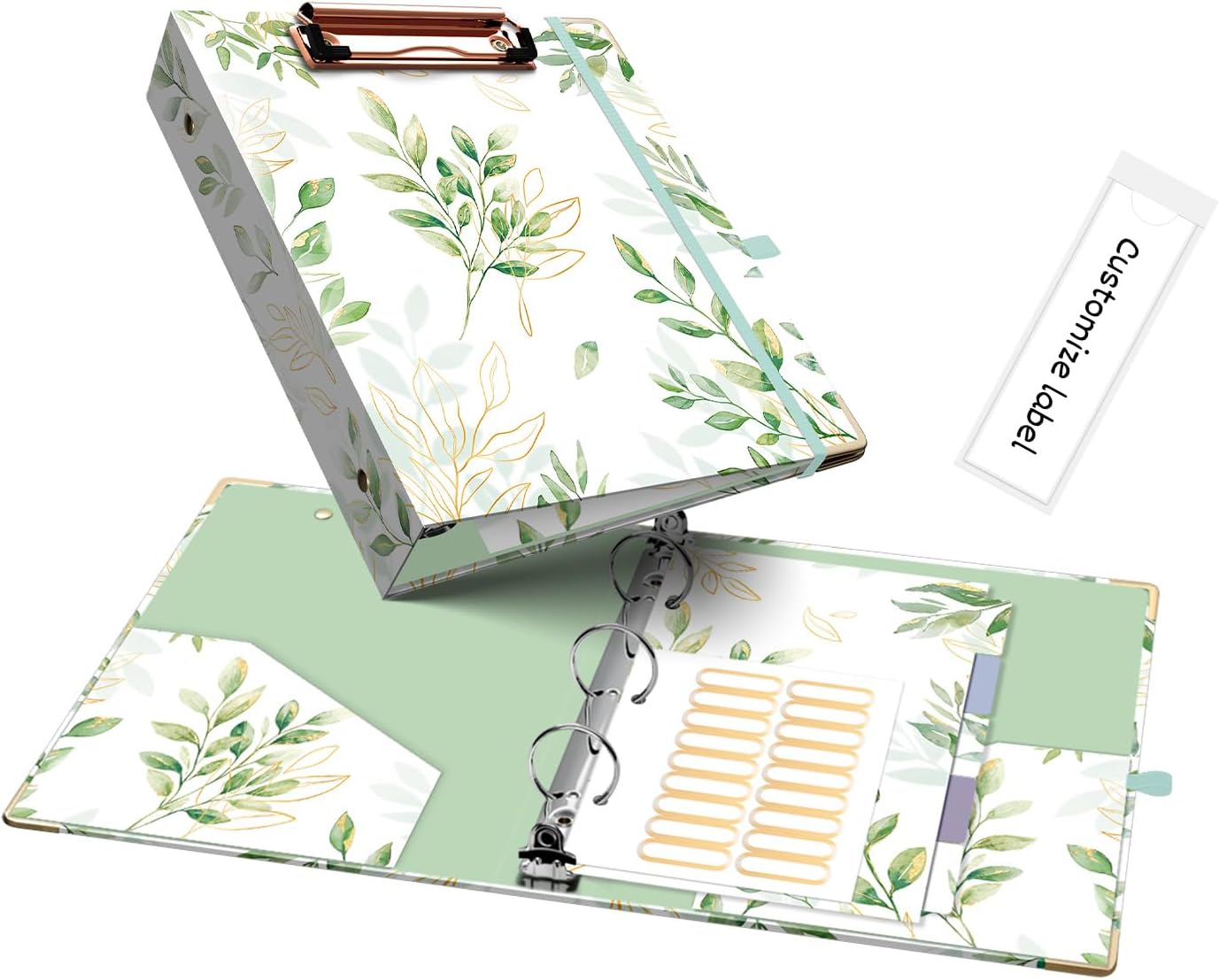 Ospelelf Binder 3 Ring 1 Inch, Floral Round Ring Clipboard Binder for Letter Size with 5 Tab Dividers, File Folder Labels, for School and Office Supplies