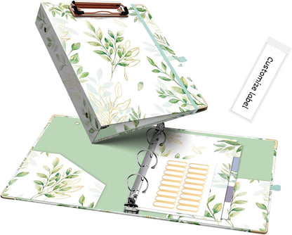 Ospelelf Binder 3 Ring 1 Inch, Floral Round Ring Clipboard Binder for Letter Size with 5 Tab Dividers, File Folder Labels, for School and Office Supplies