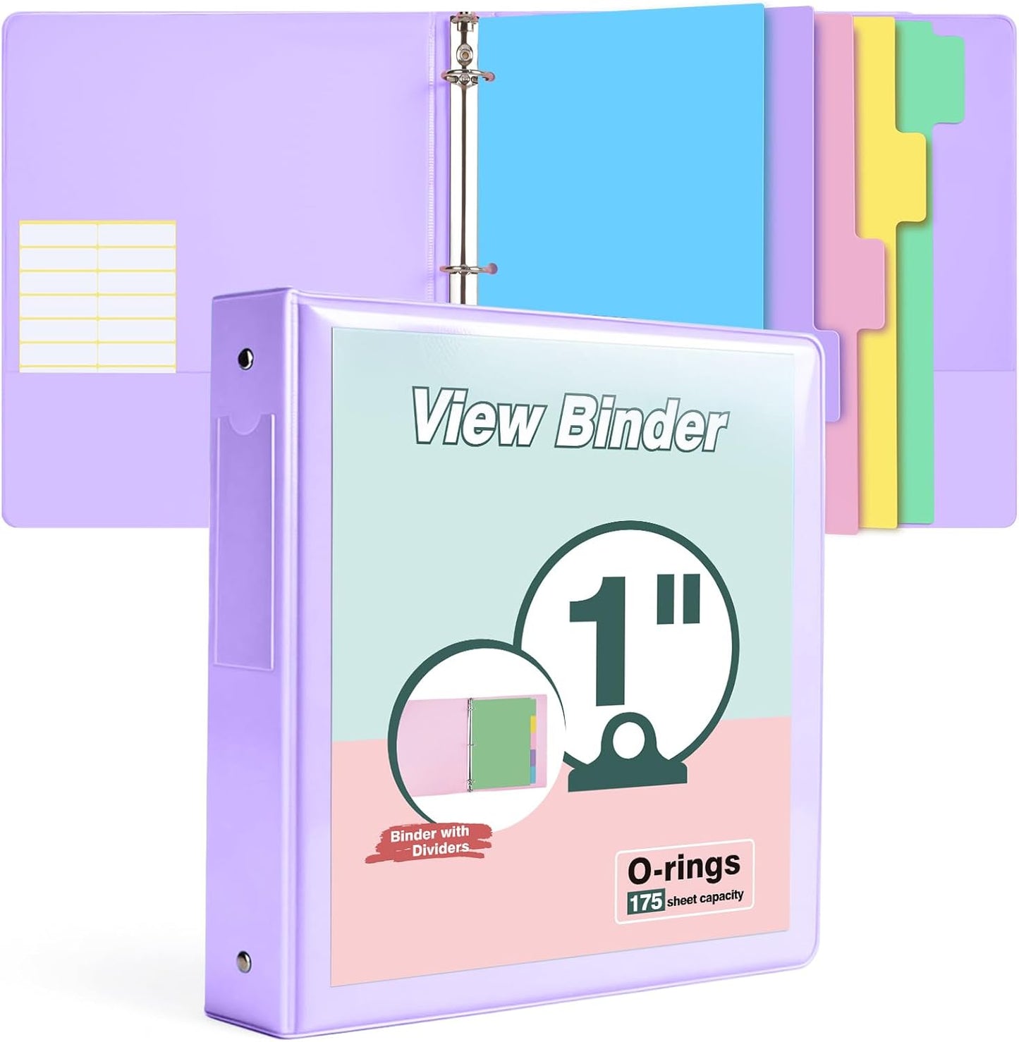 3 Ring Binder 1.5 inch，Cute Binder Organizer with 5 Tab Dividers Fits 175 Sheets of 8.5x11 Paper,Customizable Clear Cover with Inside Pockets,Aesthetic 1.5" Three Ring Binders for School Office,Purple