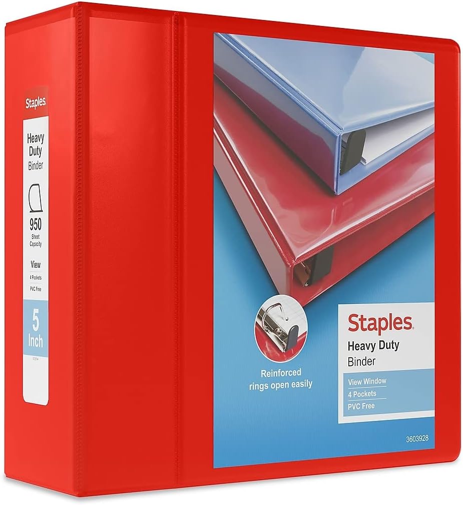 Staples Heavy-Duty 2-Inch D-Ring View Binder, Reinforced Spine, Holds Up to 450 Sheets, Gray, for Office & School