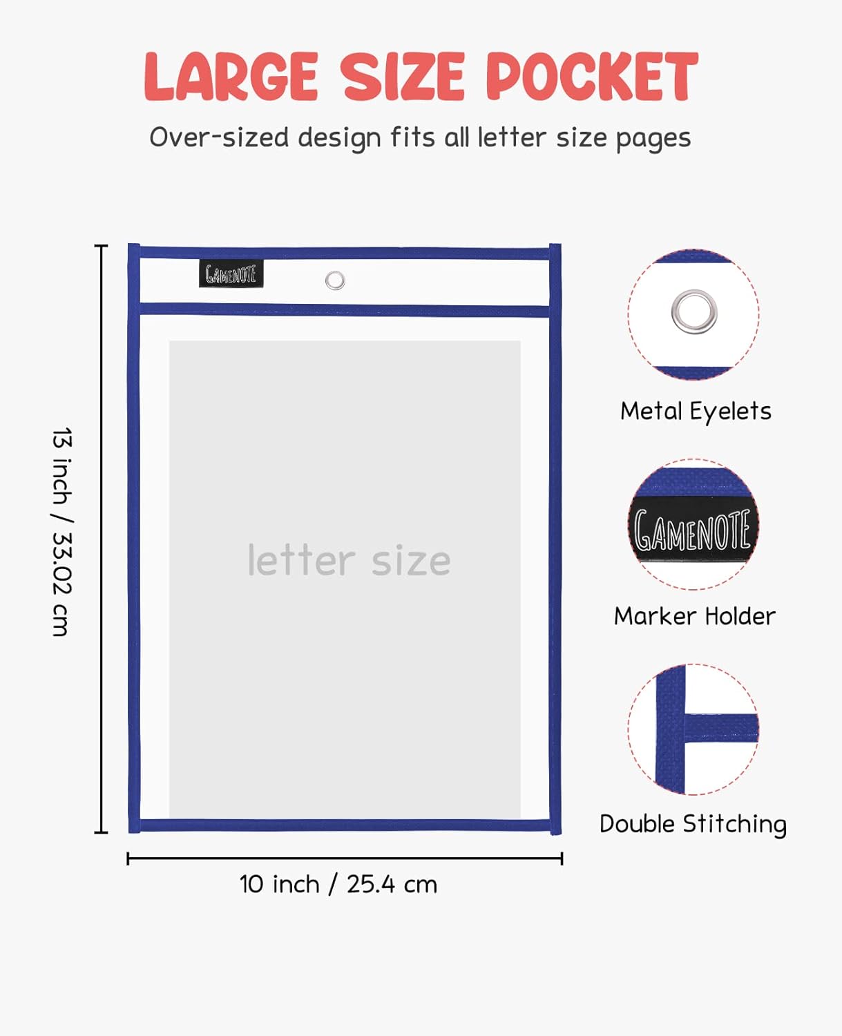 Gamenote Dry Erase Pockets 30 Pack with Rings, Oversized Reusable Plastic Sleeves Shop Job Ticket Holders Sheet Protectors Teacher Supplies Organization for Classroom Must Have, 10x14 Inches (Black)