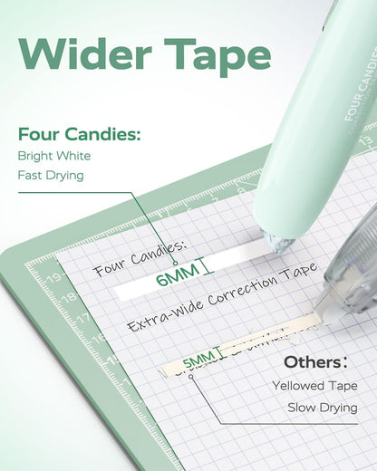 Four Candies Refillable Retractable White Correction Tape, 4PCS Smooth White Pull-Out Tape with 4 Extra Refills, Easy to Use Applicator for Instant Corrections for Office, School Supplies (Purple)