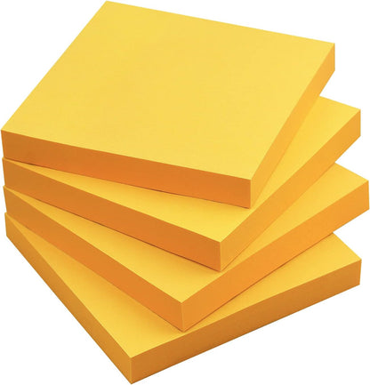 Sticky Notes 3x3 Self-Stick Notes Bright Colors Sticky Notes 4 Pads 100 Sheets/Pad (Yellow)