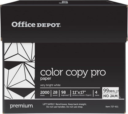 Office Depot Color Copy Paper, 11in. x 17in., 28 Lb, Case Of 4 Reams, 727611
