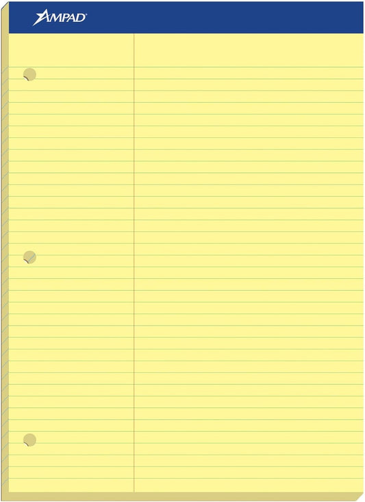 Ampad Double-Sheet Writing Pad, 8-1/2" x 11-3/4", Law Rule, Canary Paper, 3-Hole Punched, 100 Sheets (20-245)