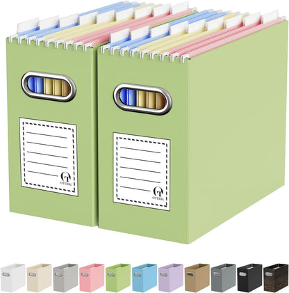 Oterri File Organizer Box, Portable Collapsible Cardboard File Folder Organizer with Handle for Letter Size Hanging Files, Document Storage Box for Home Office & Classroom (4 Packs, Black)