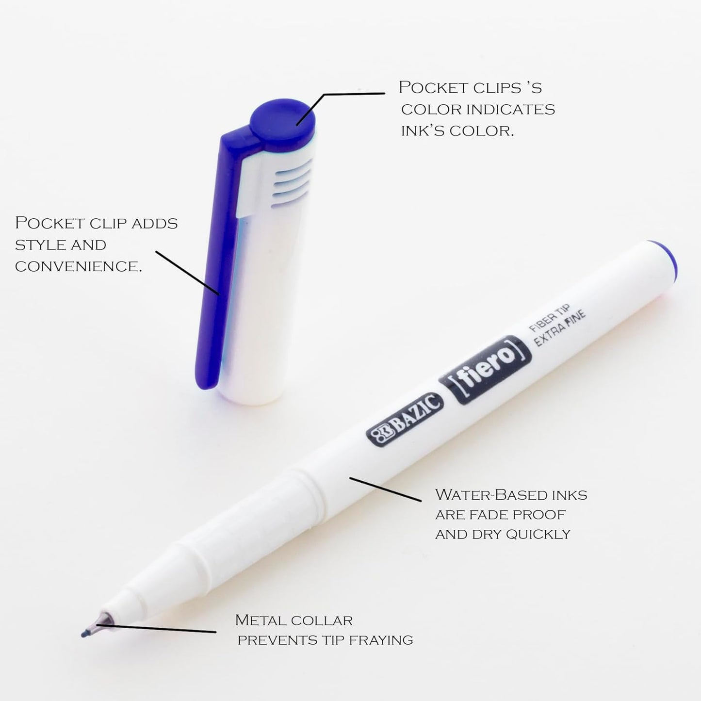 BAZIC Products Fiero Fiber Tip Pen, Fineliner Pens 0.4mm Blue Color Extra Fine Point, Writing Drawing for Graphic Office School (4/Pack), 1-Pack