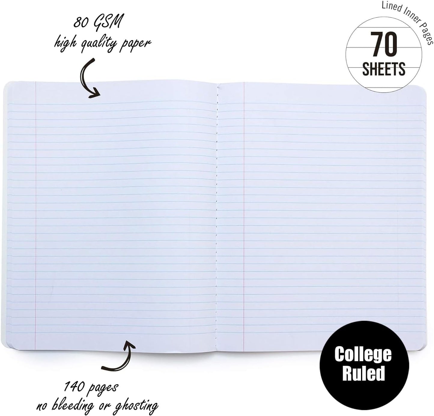 Jainzy Composition Notebooks, 3 Pack with 50 Motivational Stickers,College Ruled, 9.7 x 7.5 inches, 140 Pages, Gold Foil Details