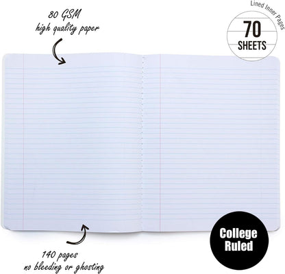 Jainzy Composition Notebooks, 3 Pack with 50 Motivational Stickers,College Ruled, 9.7 x 7.5 inches, 140 Pages, Gold Foil Details